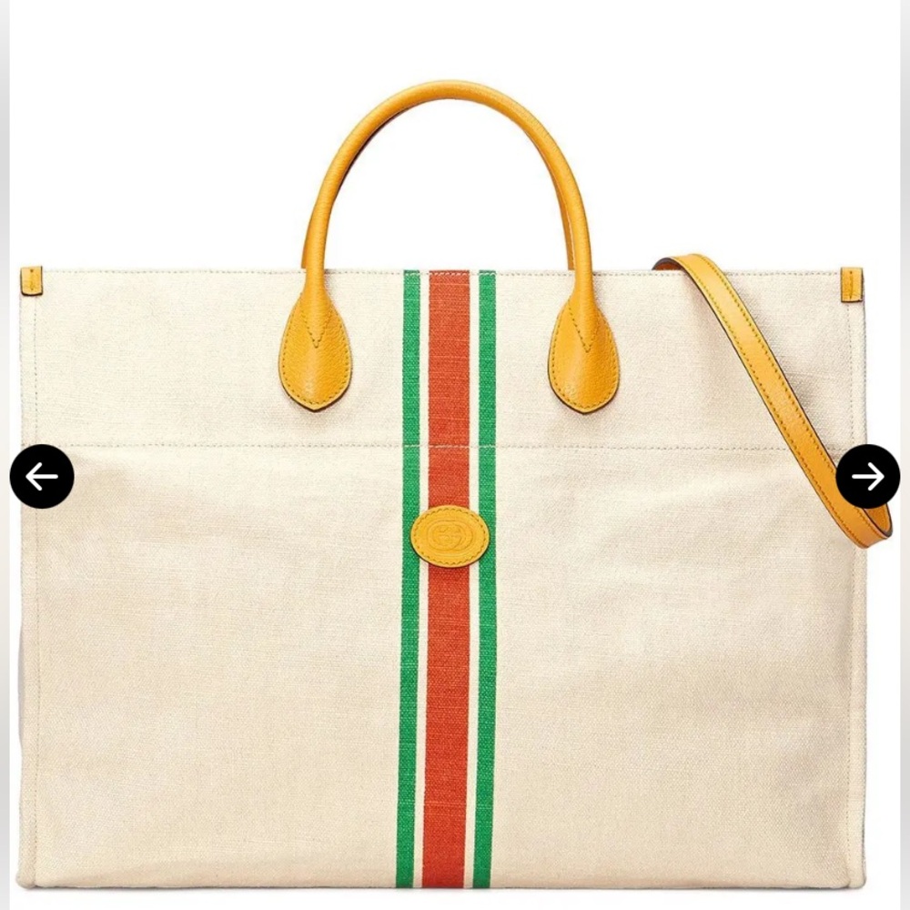 Gucci linen Foldable Web Tote Canvas With yellow strap. Very gently used.